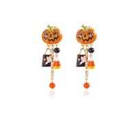 Boucles d'oreilles uniques sur le thème d'Halloween avec breloque en forme de citrouille ludique minuscule en alliage pour célébrations décontractées Halloween bijoux de fête, taille unique, Comme