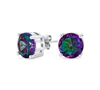 Boucles D'Oreilles Unisexes En Argent Sterling .925 Avec Une Pierre Solitaire En Oxyde De Zirconium De Couleur Arc-En-Ciel Mystique Changeante De Couleur Noire Pour Femmes - Ronde De 6MM