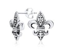 Boucles D'Oreilles Unisexes Symbole Ancien Fleur De Lys Pour Femmes Hommes Adolescents En Argent Sterling Oxydé .925