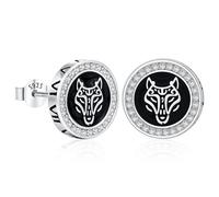 Boucles d'oreilles Viking, Boucle d'oreille loup en argent sterling S925 et Boucles d'oreilles clous punk gothiques noires hypoallergéniques, Cadeaux bijoux pour hommes et femmes