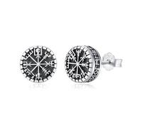 Boucles d'oreilles viking en argent sterling 925 - Bijoux nordiques pour homme - Avec runes viking - Cadeau pour homme et femme - Noir, Argent sterling