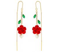 Boucles d'oreilles vintage 2025 avec motif rose rouge pour femmes, élégantes et rétro, longues glandes, cadeaux de mariage, rendez-vous galant et vacances, M, Métal, Pas de gemme