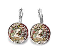 Boucles d'oreilles vintage Alphonse Mucha Beauté Quatre saisons Printemps Été Automne Hiver Dôme Verre Boucles d'oreilles Art Nouveau