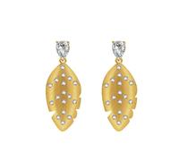 Boucles D'Oreilles Vintage, Boucles D'Oreilles Pendantes Dorées Zircone Cubique Feuille 37X15mm pour Femme Saint Valentin Bijoux