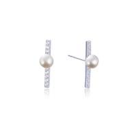 Boucles D'Oreilles Vintage, Clou Argent 925 Boucle D'Oreille Perle Barre et Perle 8.4X8mm pour Femme Anniversaire Bijoux