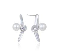 Boucles D'Oreilles Vintage, Clou Argent 925 Boucle D'Oreille Perle et Zircone Cubique dans L'Avion pour Femme Nouvelle Année Bijoux