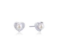 Boucles D'Oreilles Vintage, Clou Argent 925 Boucle D'Oreille Perle et Zircone Cubique sur le Cœur 10.3X9.3mm pour Femme Mariage Bijoux