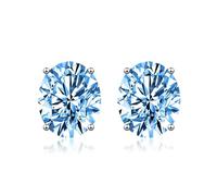 Boucles D'Oreilles Vintage, Clou D'Oreille Bleu Alliage D'Argent Sterling S925 Zircone Cubique Ovale 10X8mm pour Femme Fête Des Mères Bijoux