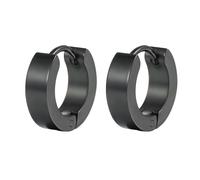 Boucles D'Oreilles Vintage, Créoles Noir Acier Inoxydable Cercle Plat 12X4mm pour Homme Bal de Promo Bijoux