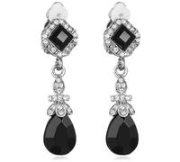 Boucles d'Oreilles Vintage en Alliage, Clips Pendants sans Perçage | Style Bohème, Pendentif Goutte, Paire Noire, Accessoire Féminin pour Festivals et Souvenirs de Voyage