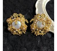 Boucles d'oreilles vintage en argent multicouches avec fleurs exagérées baroque rétro de haute qualité, perles de style palais. Convient pour le port quotidien et les fêtes. Idéal pour la Saint-Valent