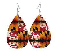 Boucles d'oreilles vintage en bois avec imprimé drapeau du Maryland en cuir, boucles d'oreilles pendantes élégantes et légères pour femmes et filles, taille unique, cuir, sans pierre précieuse