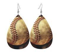 Boucles d'oreilles vintage en cuir avec boules de baseball américaines rétro pour femme - Boucles d'oreilles pendantes légères et uniques - Bijoux tendance - Cadeau de Saint-Valentin ou d'anniversaire