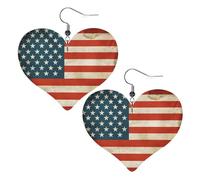 Boucles d'oreilles vintage en cuir avec drapeau américain américain pour femme - Boucles d'oreilles pendantes légères - Bijoux cadeaux, One Size, Pas de gemme
