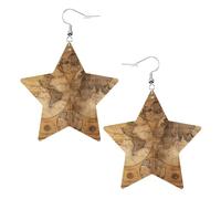 Boucles d'oreilles vintage en cuir avec imprimé carte du monde ancien, élégantes, légères, pour femmes et filles, taille unique, cuir, sans pierre précieuse
