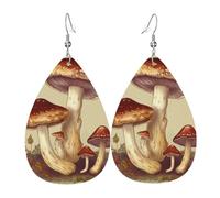 Boucles d'oreilles vintage en forme de champignons comestibles pour femme, boucles d'oreilles en cuir en forme de larme, boucles d'oreilles pendantes double face, légères pour femme, accessoires