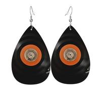 Boucles d'oreilles vintage en forme de disque vinyle pour femme - Boucles d'oreilles pendantes en cuir - Double face - Légères - Accessoires d'oreille pour femme - Bijoux tendance - Cadeau