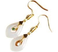 Boucles d'oreilles vintage en jade blanc et jade gras de mouton en argent sterling s925, boucles d'oreilles simples en pierre nue incrustées d'or antique