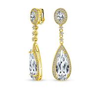 Boucles D'Oreilles Vis Pour Femmes Longue Teardrop Cubic Zirconia Pendre Prom Statement Pour Femmes Laiton Plaqué Or 14K