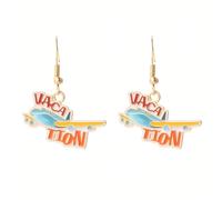 Boucles d'oreilles voyage avion émail adorables Happy Holiday pendentif femmes crochets acier inoxydable été vacances accessoires cadeaux (Multicolore)