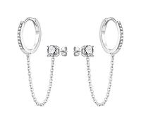 Boucles et boucle d'oreilles créoles en argent sterling 925 doré - oxyde de zirconium à deux trous - Ensemble de pompons