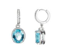 Boucles Oreilles Creoles, Creoles Zirconium Bleu Plaqué Argent Halo pour Femme Fiançailles Bijoux