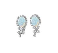 Boucles Oreilles Opale pour Femmes, Argent Halo Floral Boucles Stud Opalite, Iridescent Imitation Opale Blanche Cristal Goutte Bijoux, Grappe Nuptiale Mariage Cadeau Dainty