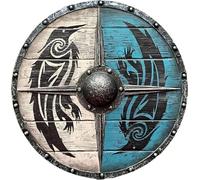 Bouclier corbeau en bois fabriqué à la main - 61 cm - Décoration murale viking nordique - Costume d'Halloween, comme sur l'image, Medium