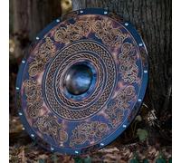 Bouclier de Guerrier Viking LARP - Bouclier Rond Médiéval avec Motif d'Oiseau en Bois et Acier, Armure Réplique Nautique pour Halloween, Décor Templier et Nordique #C