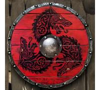 Bouclier de Guerrier Viking LARP - Bouclier Rond Médiéval avec Motif d'Oiseau en Bois et Acier, Armure Réplique Nautique pour Halloween, Décor Templier et Nordique #D