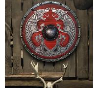 Bouclier de Guerrier Viking LARP - Bouclier Rond Médiéval avec Motif d'Oiseau en Bois et Acier, Armure Réplique Nautique pour Halloween, Décor Templier et Nordique #H