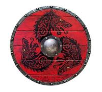 Bouclier Décoratif - Bois Rond Léger | Accessoire Cosplay Nordique, Facile À Porter | Idéal Costume Guerrier, Ami Fan D’histoire | Design Historique, Déco Murale, Collection Médiévale