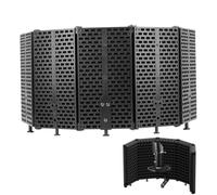 Bouclier D'isolation pour Microphone Noir Pliable à Cinq Panneaux | Installation Facile, Vis 3/8 vers 5/8 ABS et Écume, Podcasting et Enregistrement en Studio
