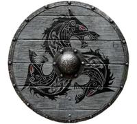 Bouclier dragon rond médiéval en bois et acier Viking Halloween, gris, 61 cm