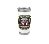 Bouclier du jour J avec drapeaux des États-Unis, du Royaume-Uni, du Canada et de la France Gobelet isotherme en acier inoxydable double paroi