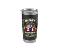 Bouclier du jour J avec drapeaux des États-Unis, du Royaume-Uni, du Canada et de la France Gobelet isotherme en acier inoxydable double paroi