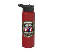 Bouclier du jour J avec drapeaux des États-Unis, du Royaume-Uni, du Canada et de la France Stainless Steel Insulated Water Bottle