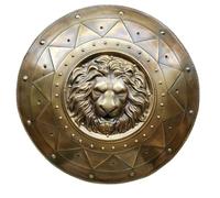 Bouclier en relief avec tête de lion | Bouclier rond décoratif en métal avec tête de lion | Œuvre d'art murale | Décoration for la maison et le bureau(B)