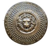 Bouclier en relief avec tête de lion | Bouclier rond décoratif en métal avec tête de lion | Œuvre d'art murale | Décoration for la maison et le bureau(C)
