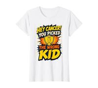 Bouclier « Hey Cancer You Picked The Wrong Kid » T-Shirt Graphique avec Valeur, Femme, Blanc, L