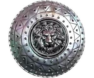 Bouclier médiéval en acier en forme de visage de lion - 61 cm - Aspis grec romain rond - Décoration murale en métal fabriquée à la main - Réplique du bouclier de bataille du guerrier royal