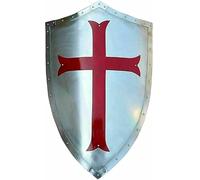 Bouclier médiéval en acier entièrement fonctionnel de la croix rouge templier meilleur produit réplique, bouclier armure argent, Argenté, Large