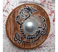 Bouclier médiéval en bois de 61 cm - Dragon Viking authentique - Fait à la main