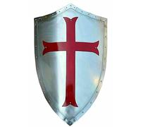 Bouclier médiéval en métal TWI de 71,1 cm avec croix rouge - Bouclier historique de chevalier, Spartan, unisex, pour enfants, adolescents et adultes, utilisé comme élément de décoration pour la maison