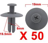 Bouclier Rivets Plastique Gris Aile Agrafe retenue 8mm Diamètre Trou 50 pièces pour Voiture