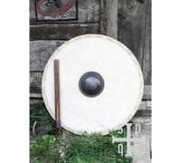 Bouclier rond viking en bois et toile, avec bosse en fer
