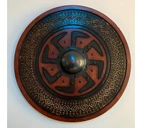 Bouclier Rond Viking Médiéval, Réplique D'armure Nautique avec Motif D'oiseau en Bois Et en Acier, Bouclier de Guerrier LARP pour Halloween, Décor Templier Et Nordique #6