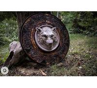 Bouclier viking de 61 cm, loup blanc, décoration murale viking, bouclier médiéval prêt à la bataille en bois, décoration d'intérieur