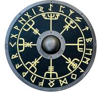 Bouclier viking en bois - Bouclier viking médiéval nordique/viking runique - Bouclier runique viking avec runes slaves de 61 cm - Bouclier de décoration murale - Bouclier de guerrier d'Halloween et de