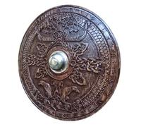 Bouclier viking en bois de 61 cm, bouclier rond médiéval, cadeau viking sculpté, décoration murale, bouclier cosplay, cadeau d'anniversaire, cadeau de mariage, cadeau personnalisé marron, marron, 61